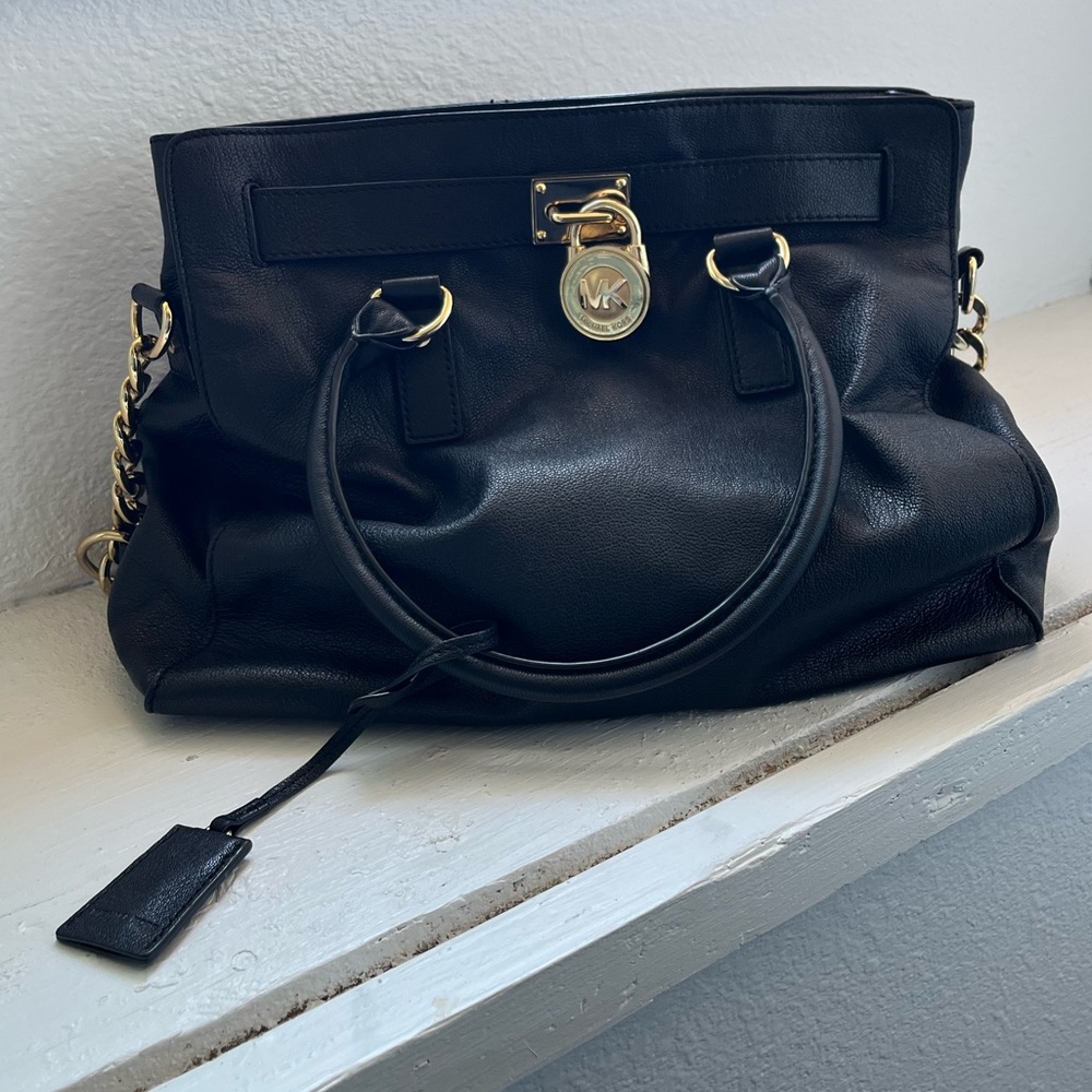 Michael Kors Large Black Leather Hamilton Satchel Shoulder Bag